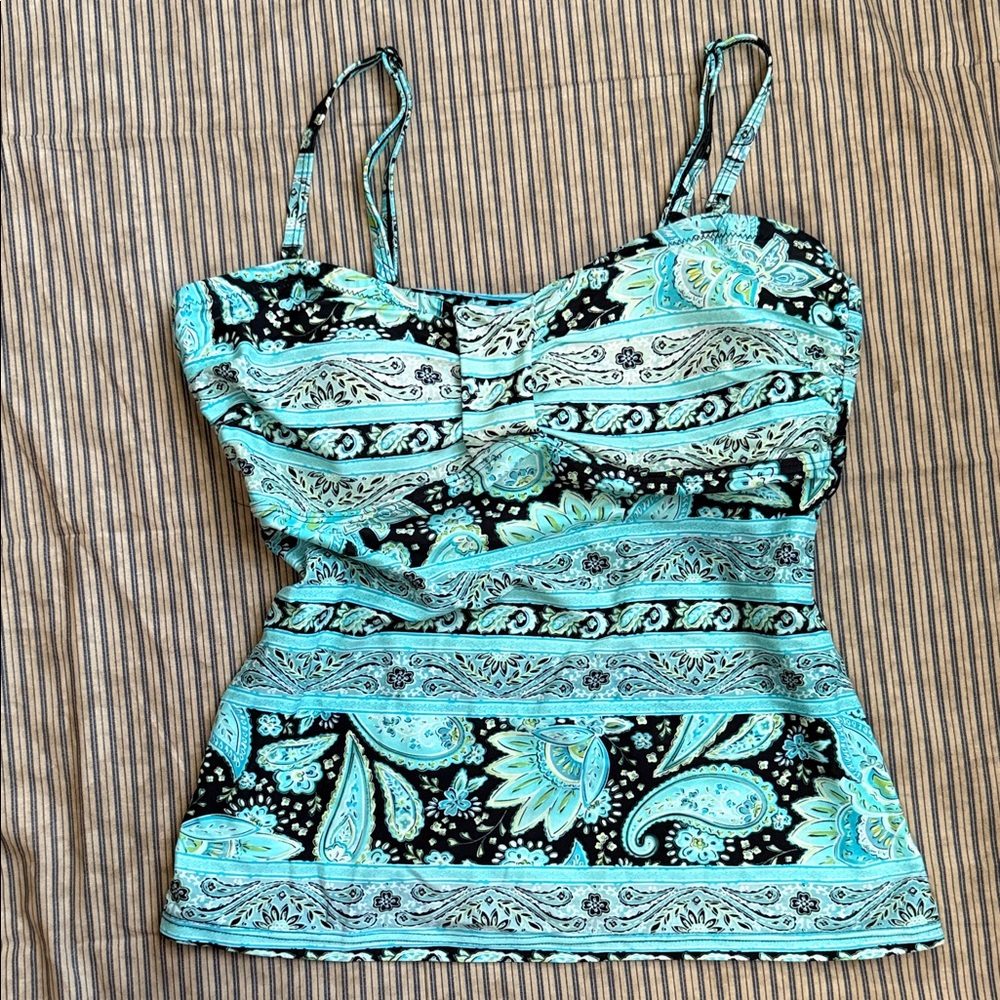 Y2K Croft & Barrow Paisley Swimwear/Camisole - Aqua and Black